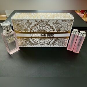 Christian Dior Gift Set – Miss Dior Hair Mist + 2 Lip Glows + Gold Pouch (BNWT)